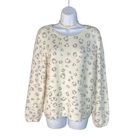 Elle Cream & Gray Leopard Print Sweater - Picture 1 of 7